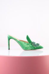 Giannico Kristal Detaylı Topuklu Terlik Yeşil - 37